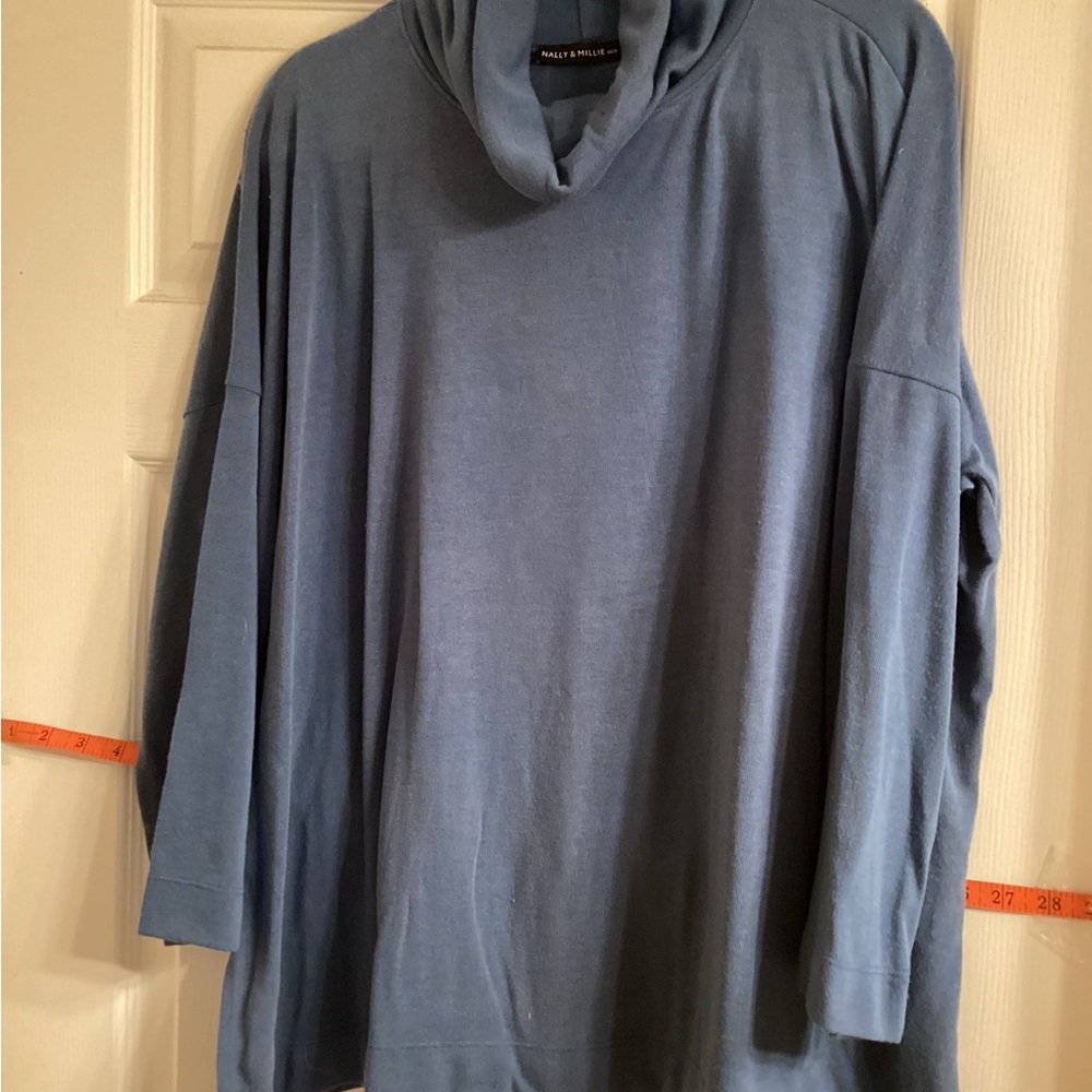 Nally & Millie Elegant Blue Cowl Neck Top